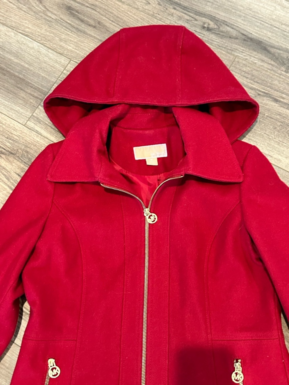 Michael Kors Red Zip-Front Pea Coat with Gold Hardware Size Medium - Picture 5 of 10